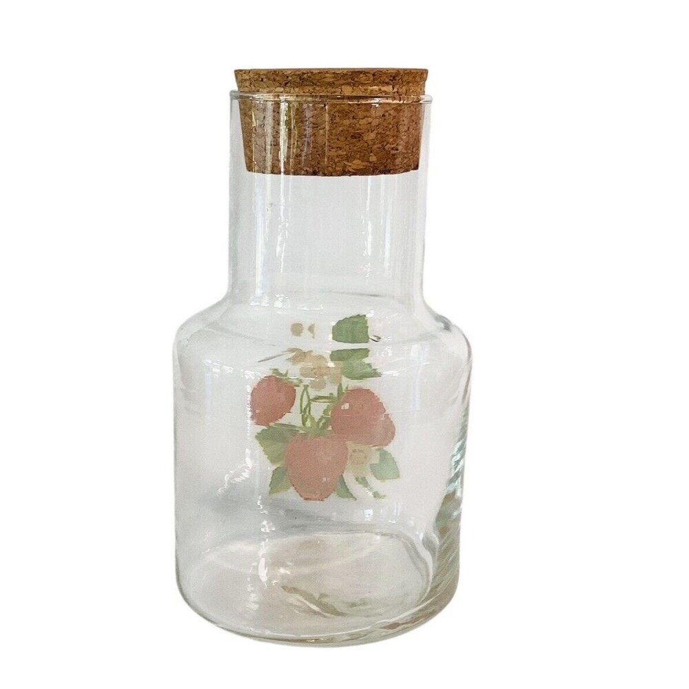 Juice Decanter Vintage Strawberries Design With Stopper 6.75in - Picture 2 of 6